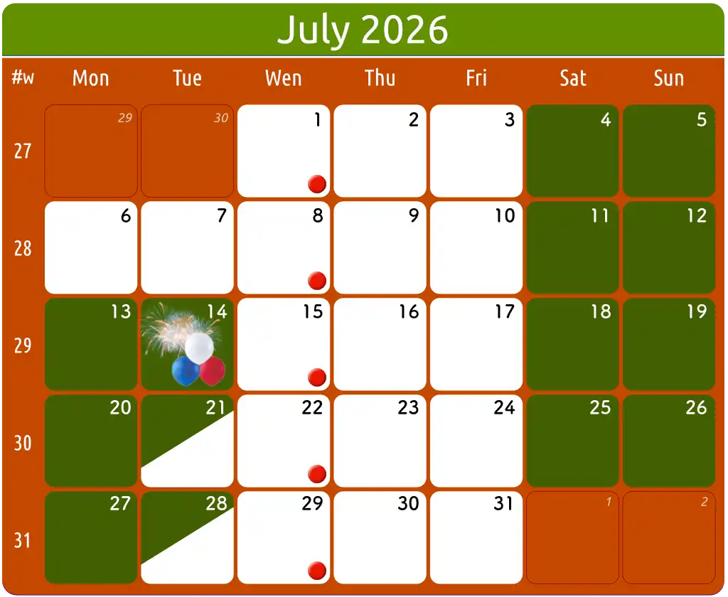 calendrier 1024 2607c en 1